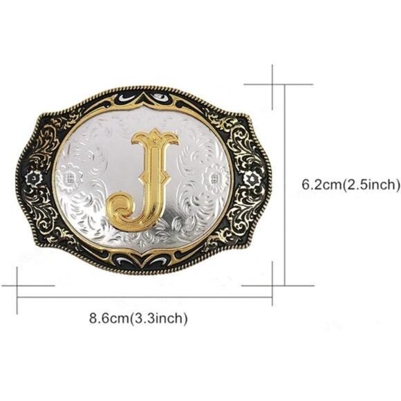 Western Belt Buckle Initial Letters ABCDMRJ to Z Cowboy Rodeo Small Gold Belt - Picture 3 of 7